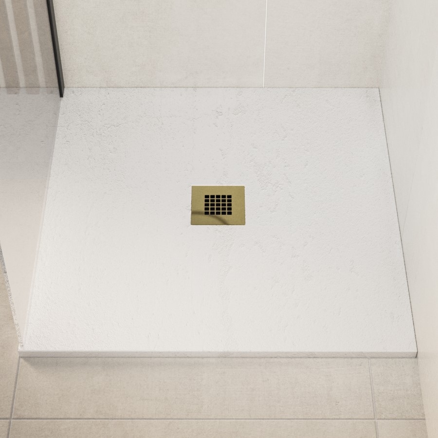 800x800mm Square White Slate Shower Tray 27mm - Stone Resin - Pearl