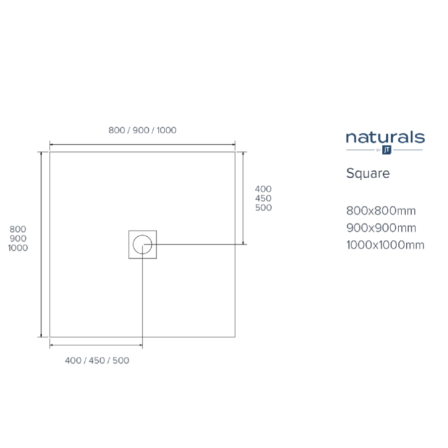 800x800mm Square Black Slate Shower Tray 27mm - Stone Resin - Sileti