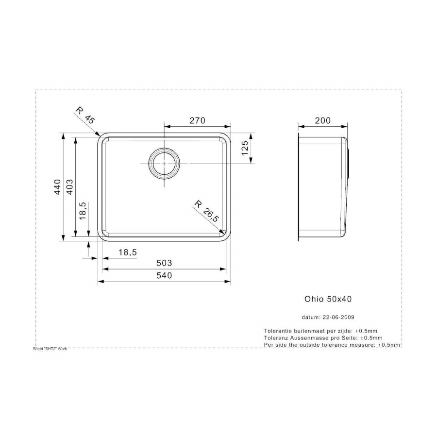 Single Bowl Black Stainless Steel Kitchen Sink - Reginox Ohio 50x40
