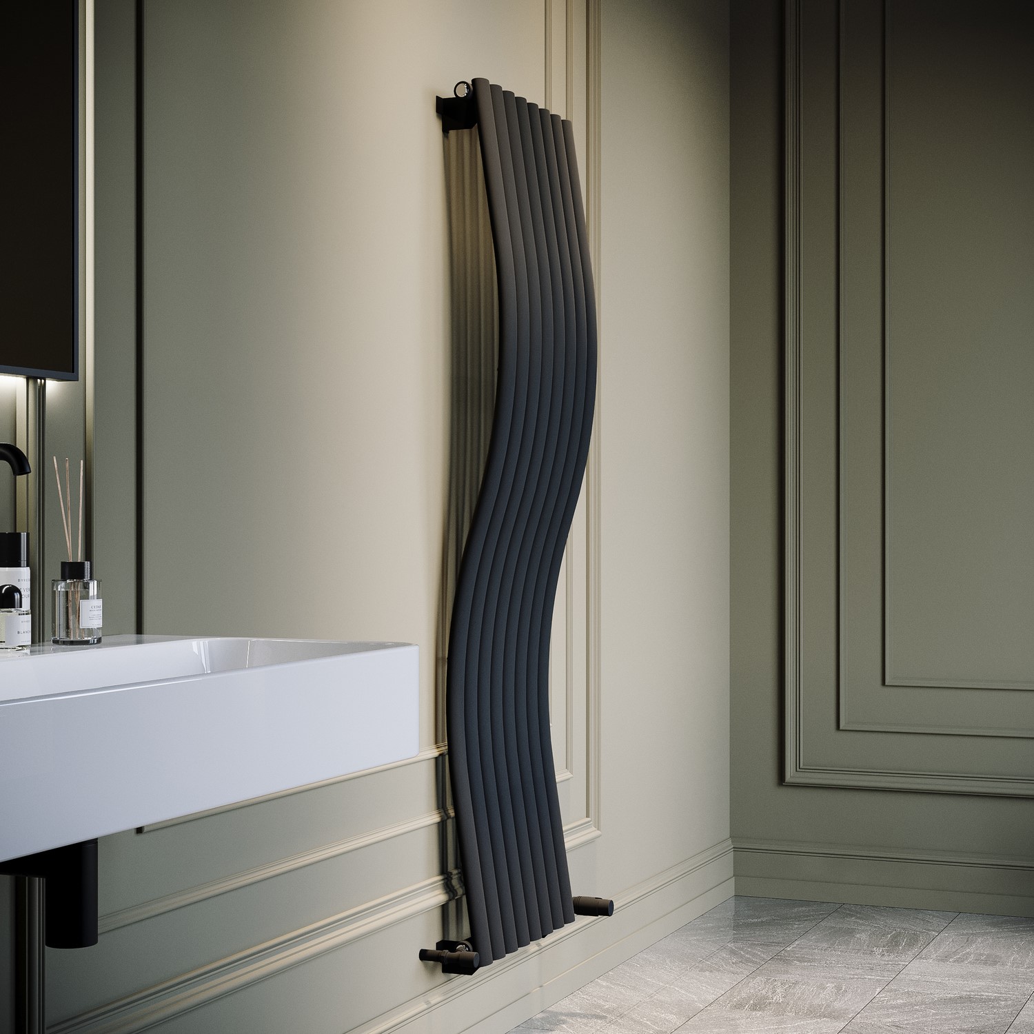 Anthracite Vertical Wave Designer Single Panel Radiator 1600 x 470mm ...