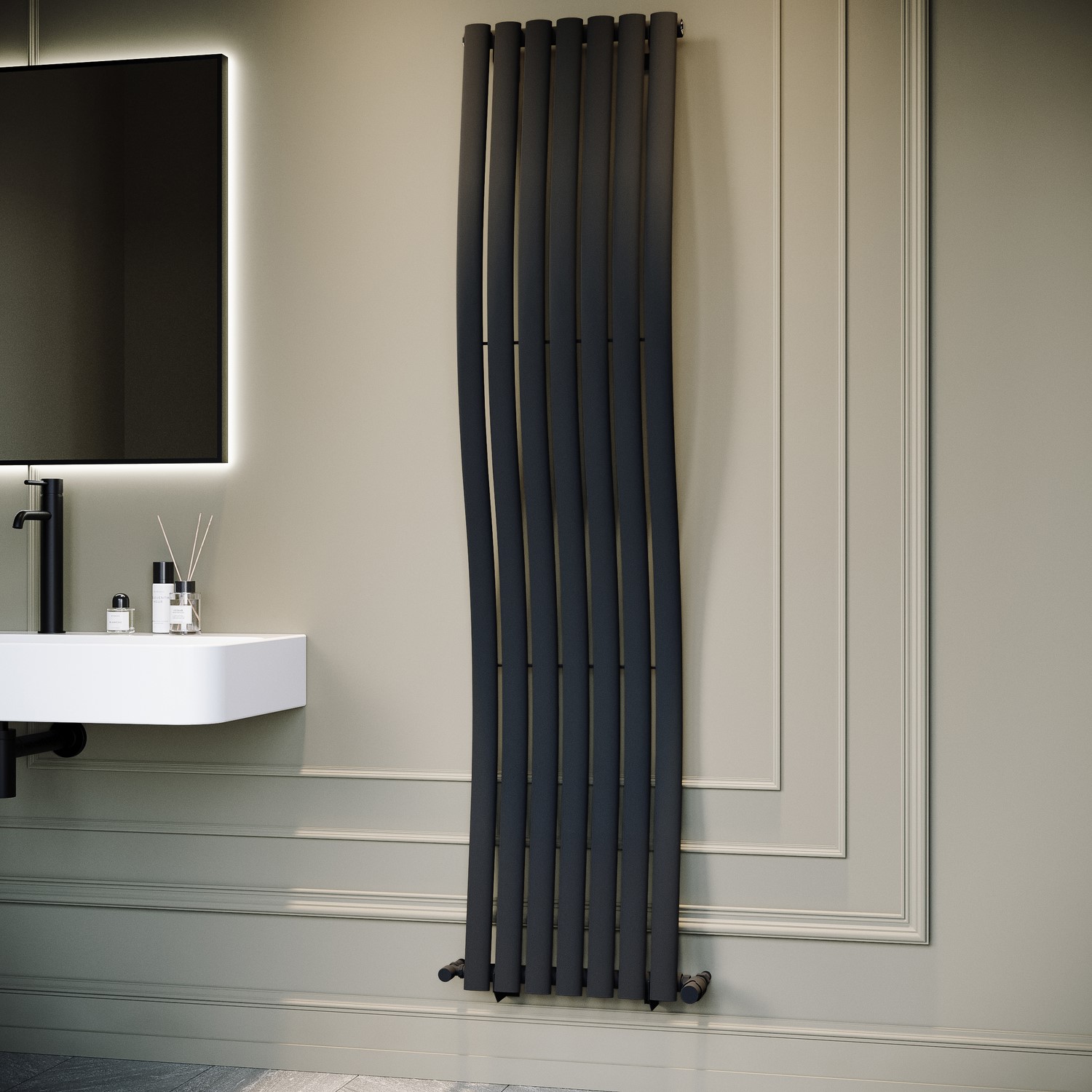 Grey Wave Radiator Anthracite Vertical Wave Designer Single Panel Radiator 1800 x 400mm ...
