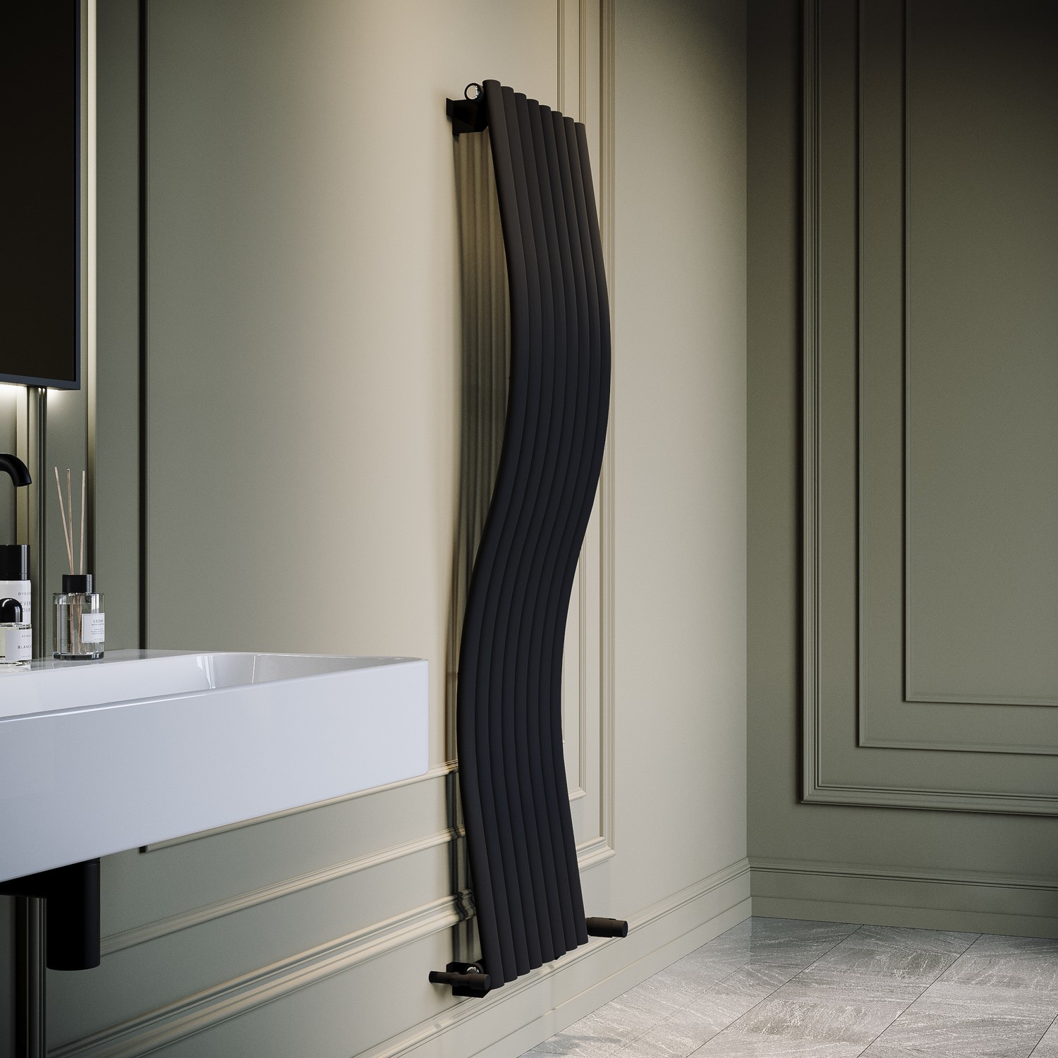 Black Wavy Radiator Black Vertical Wave Designer Single Panel Radiator 1600 x 470mm - Opala ...