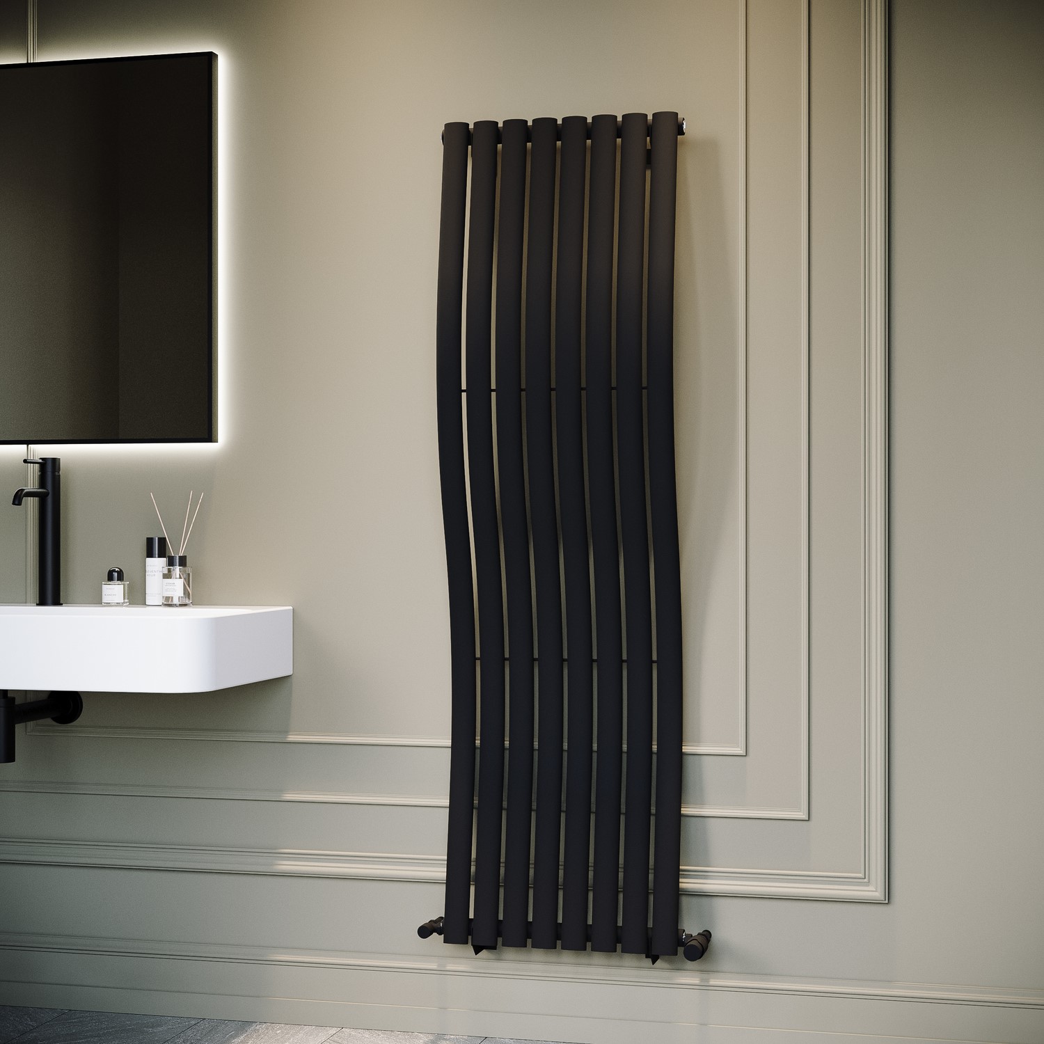 Black Vertical Wave Designer Single Panel Radiator 1600 x 470mm - Opala ...