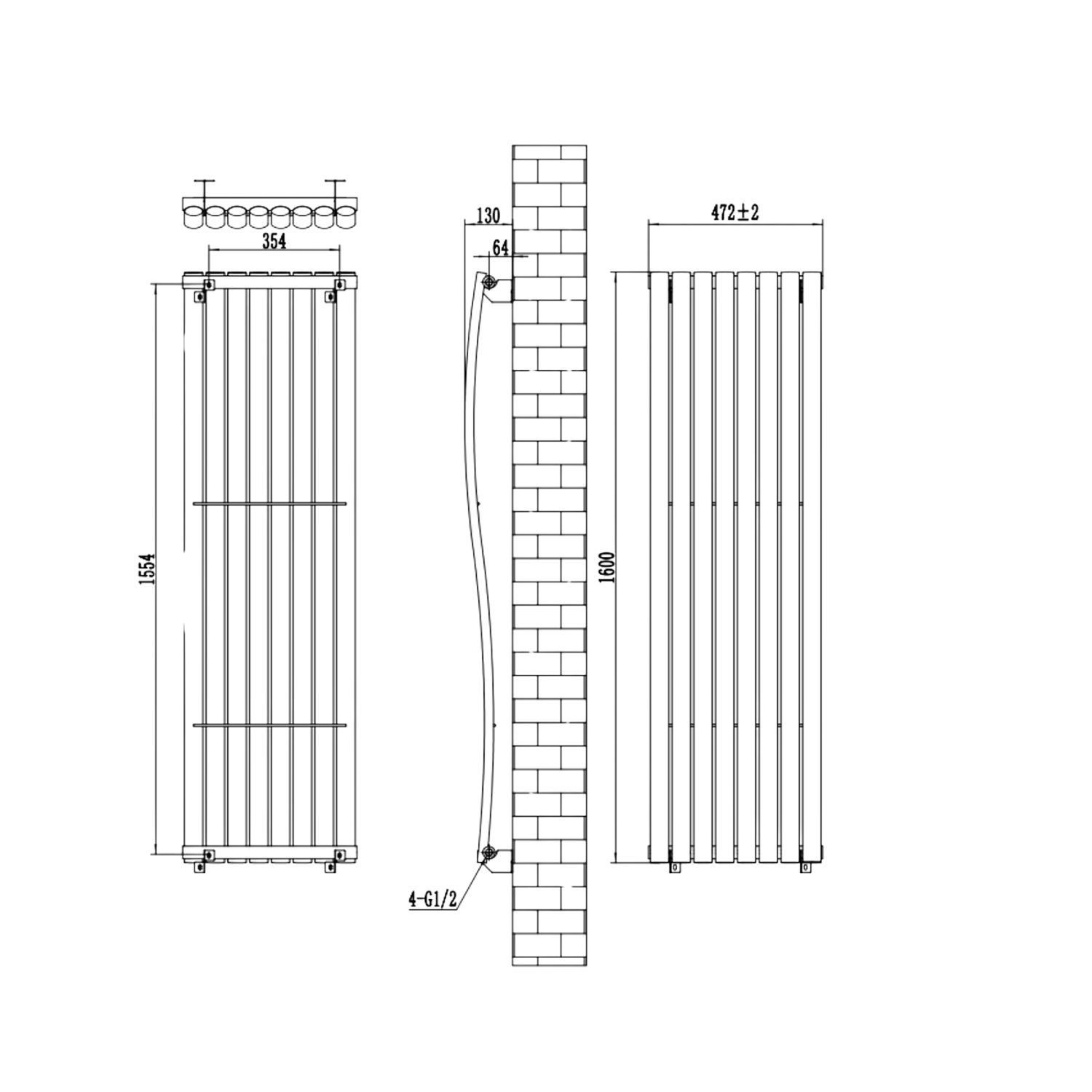Vertical Wave Radiator Black Vertical Wave Designer Single Panel Radiator 1600 x 470mm - Opala ...