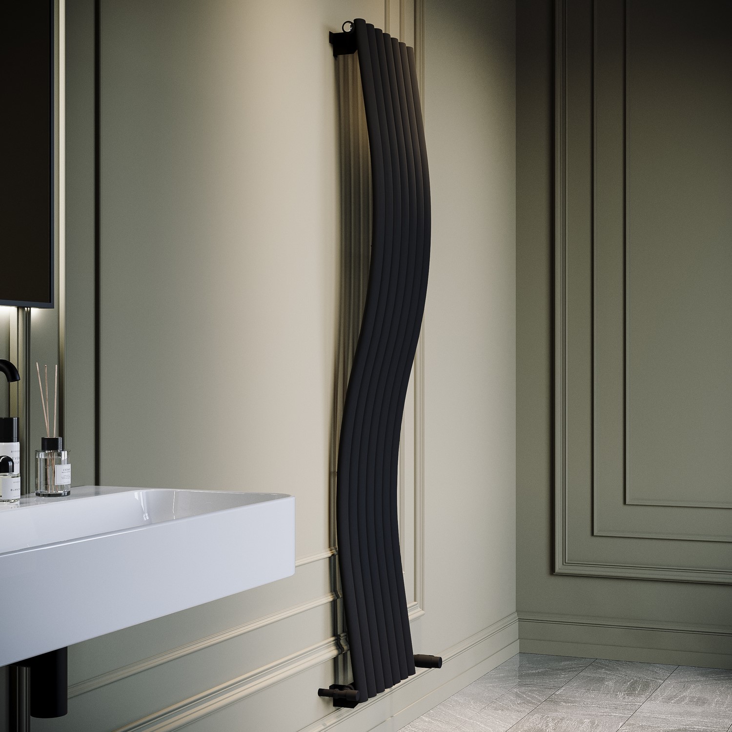 Opala Black Vertical Wave Designer Single Panel Radiator 1800 X 400Mm