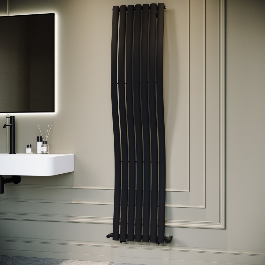 Black Vertical Wave Designer Single Panel Radiator 1800 x 400mm - Opala