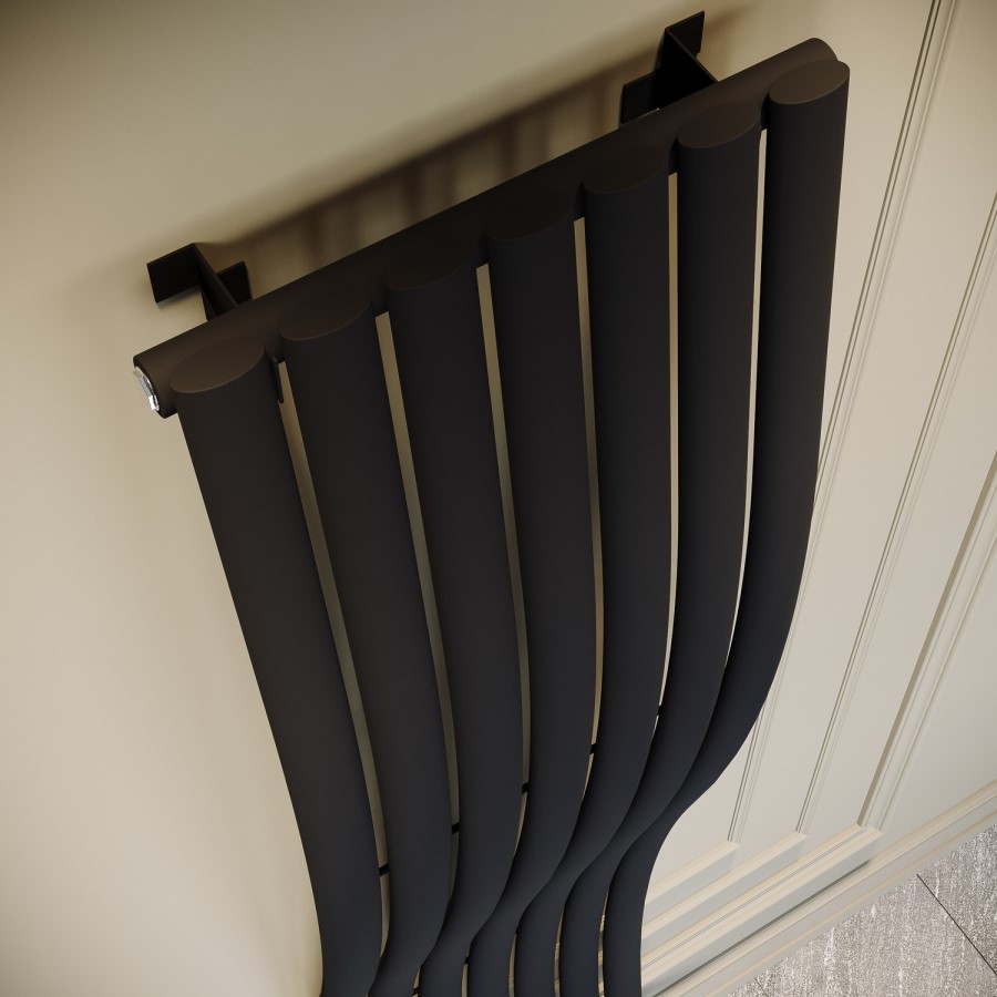 Black Vertical Wave Designer Single Panel Radiator 1800 x 400mm - Opala