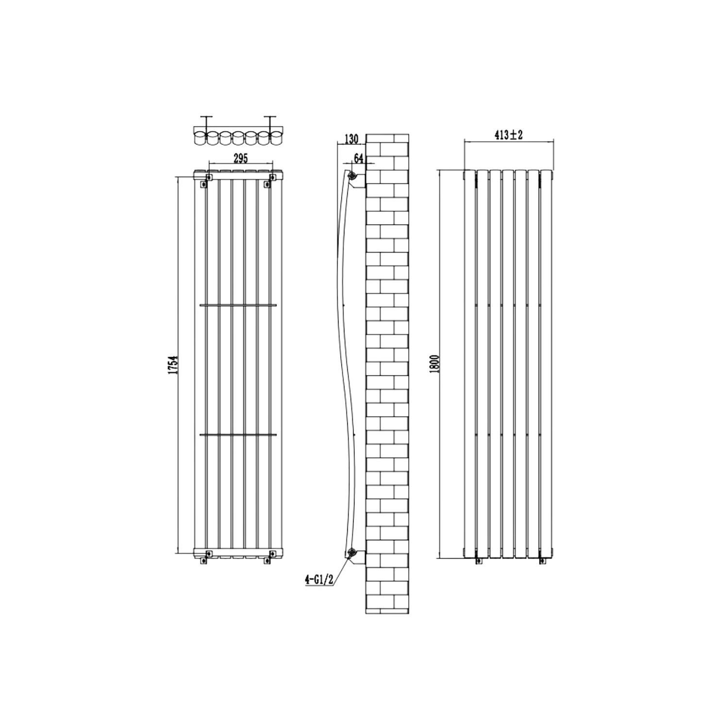 Vertical Wave Radiator Black Vertical Wave Designer Single Panel Radiator 1800 x 400mm - Opala ...