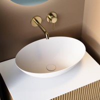 Matt White Oval Stone Resin Countertop Basin with Waste 500mm - Opal Matt White Oval Stone Resin Countertop Basin with Waste 500mm - Opal