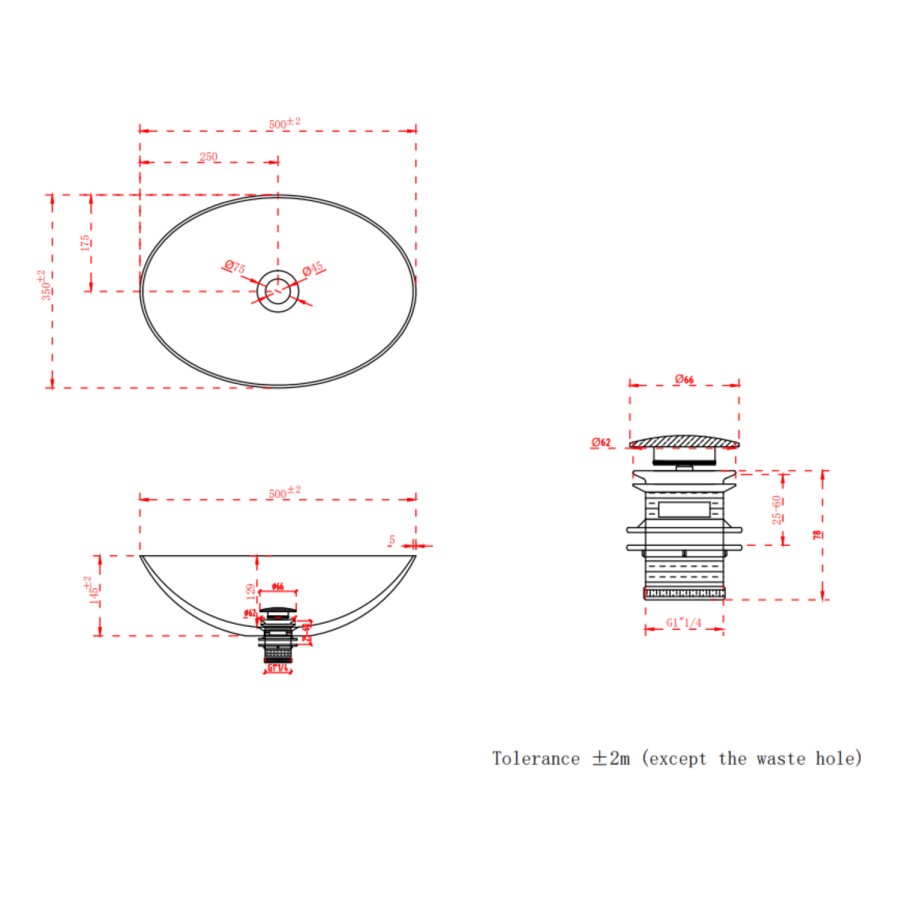 Matt White Oval Stone Resin Countertop Basin with Waste 500mm - Opal