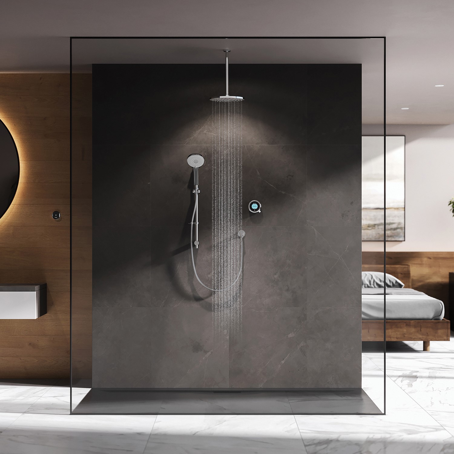 Aqualisa Chrome Optic Q Smart Digital Shower Concealed With Adjustable And Ceiling Fixed Head Hp/Combi