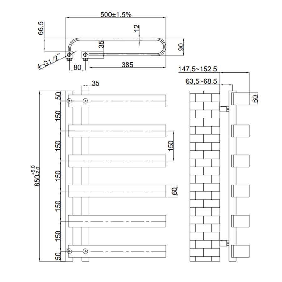 Black Designer Curved Towel Radiator 850 x 500mm – Ordos