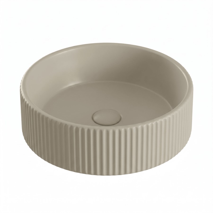 Matt Beige Round Countertop Basin Fluted 360mm - Oregon