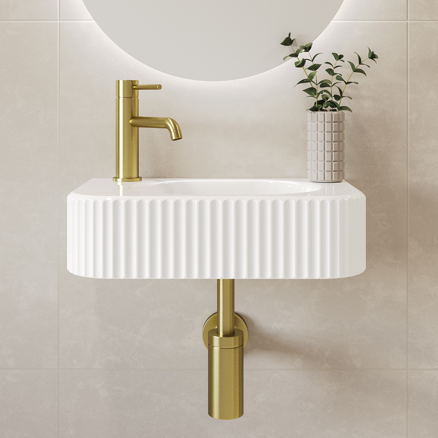 White Rectangular Fluted Wall Hung Basin 410mm - Oregon - Better Bathrooms