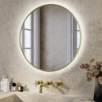 Round Brass Backlit Heated Bathroom Mirror with Lights 600mm – Orion Round Brass Backlit Heated Bathroom Mirror with Lights 600mm – Orion