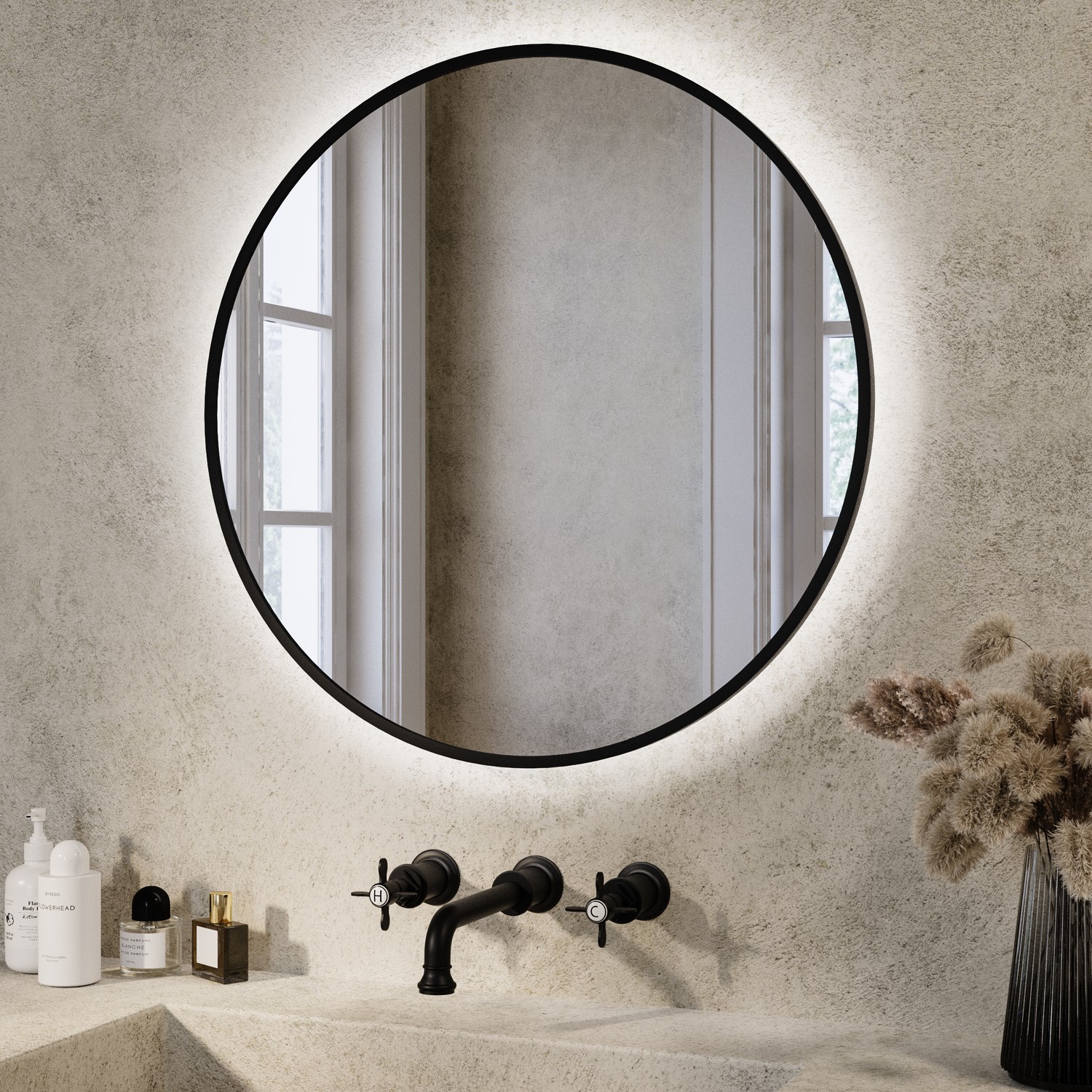 Round Black Backlit Heated Bathroom Mirror with Lights 600mm – Orion ...