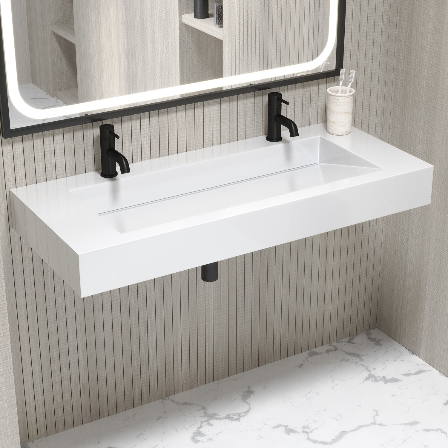 White Rectangular Wall Hung Basin With Hidden Waste 1200mm Oslo White Rectangular Wall Hung Basin With Hidden Waste 1200mm Oslo
