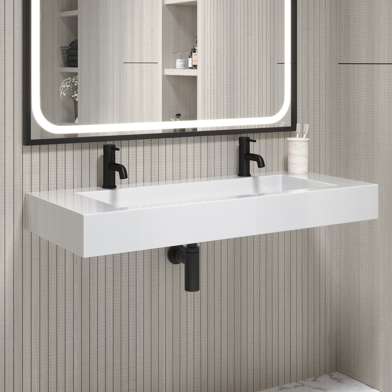 White Rectangular Wall Hung Basin with Hidden Waste 1200mm - Oslo ...