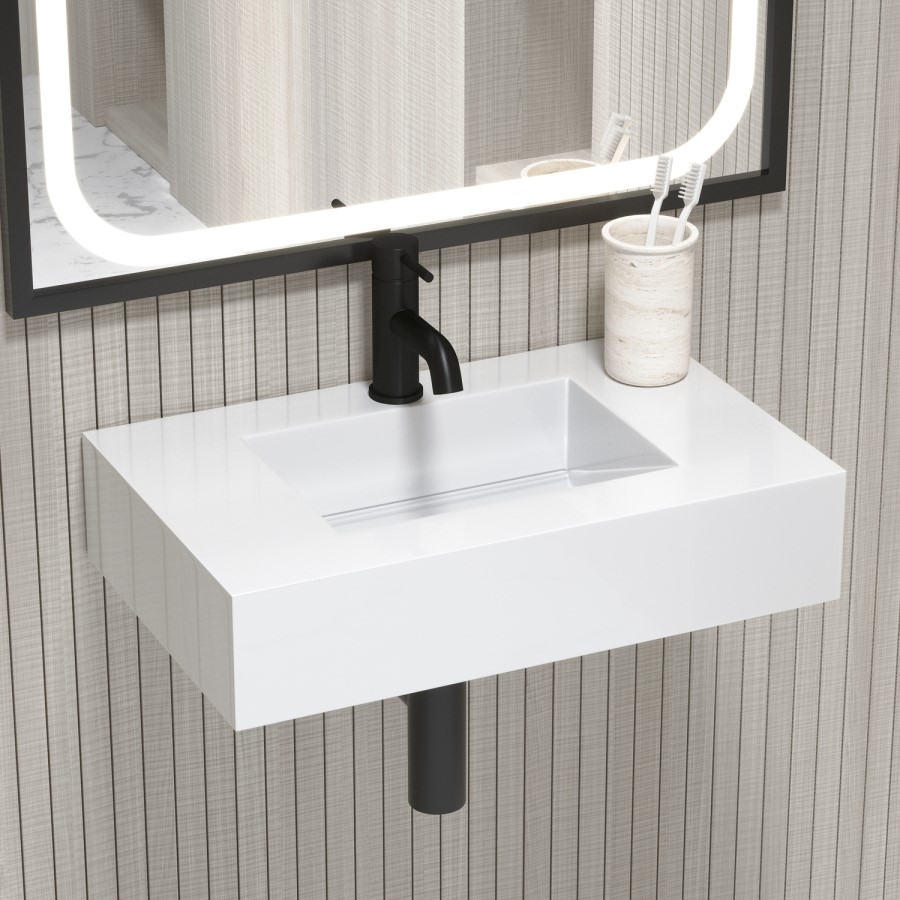 White Rectangular Wall Hung Basin with Hidden Waste 600mm - Oslo ...