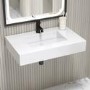 ONLY OPENED - 800mm Wall Hung Resin Basin with Built in Drain Gloss White- Oslo
