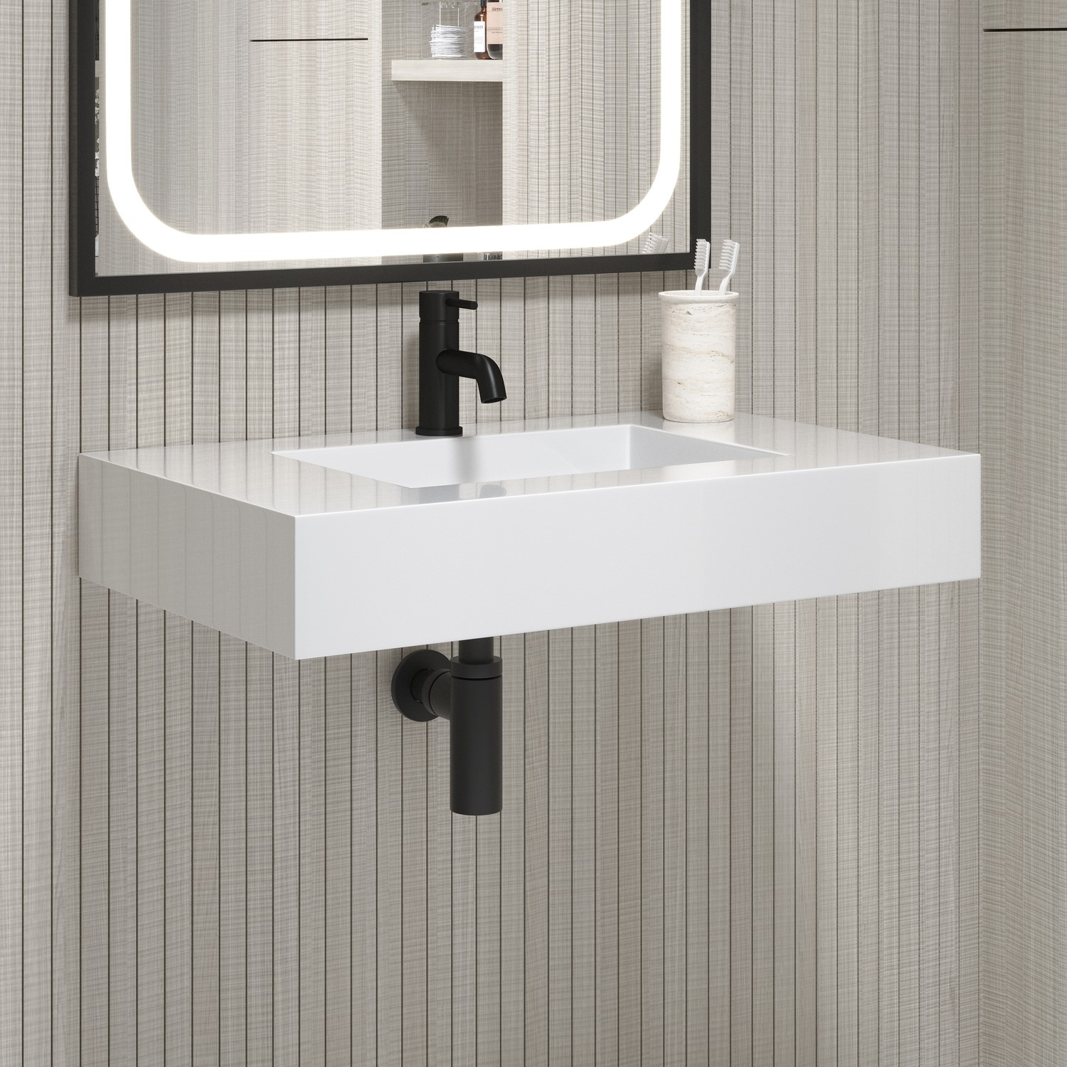 White Rectangular Wall Hung Basin with Hidden Waste 800mm - Oslo ...
