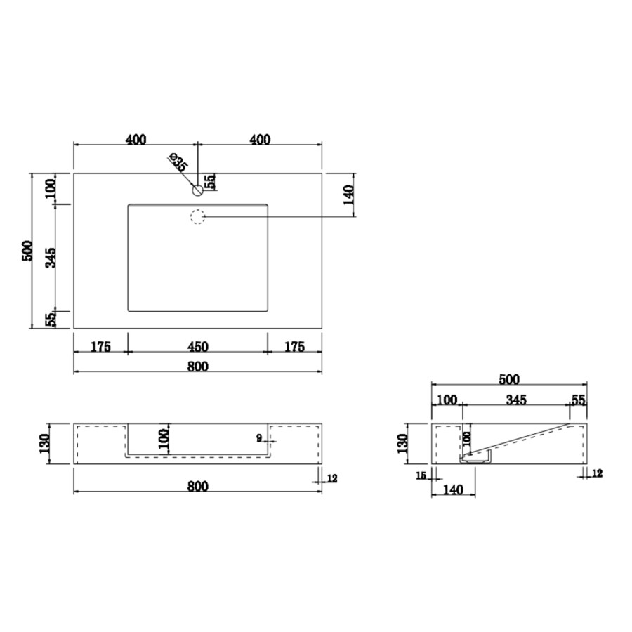 ONLY OPENED - 800mm Wall Hung Resin Basin with Built in Drain Gloss White- Oslo