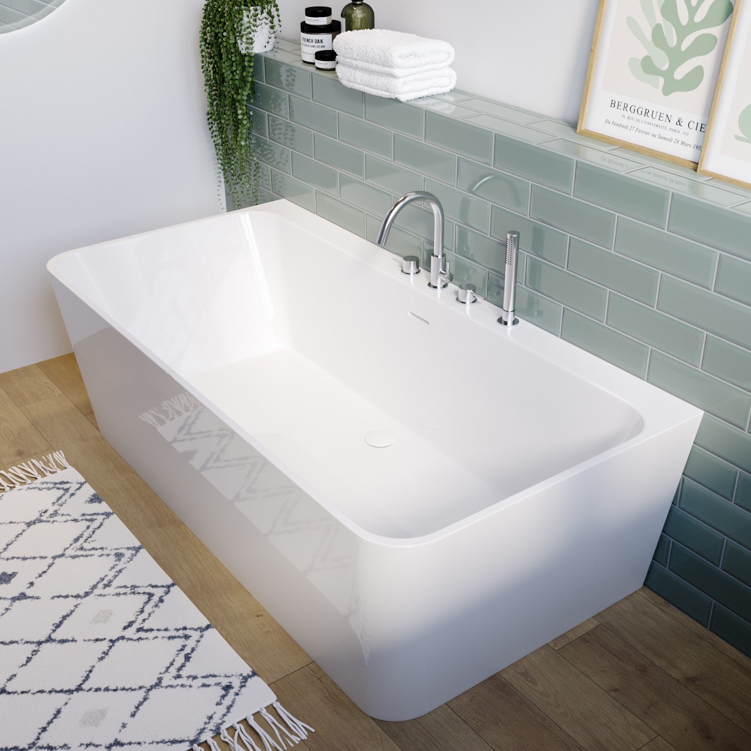 Oslo White Freestanding Double Ended Back To Wall Bath 1500 X 740Mm