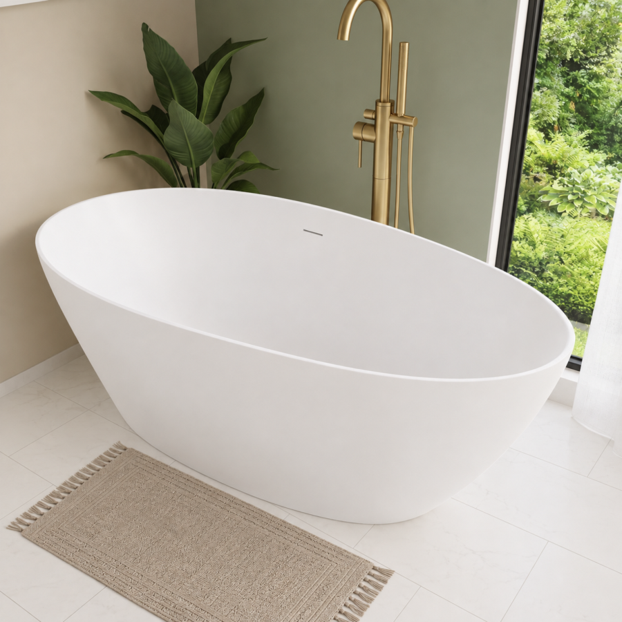 Matt White Freestanding Double Ended Bath 1600 x 820mm - Ovo