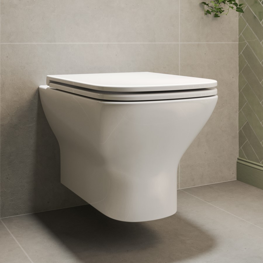 Wall Hung Rimless Toilet with Soft Close Seat, Brushed Brass Mechanical Flush Plate, 1168mm Frame & Cistern – Palma