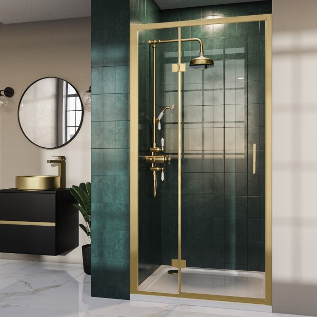 1000mm Brushed Brass Hinged Shower Door Pavo Better Bathrooms