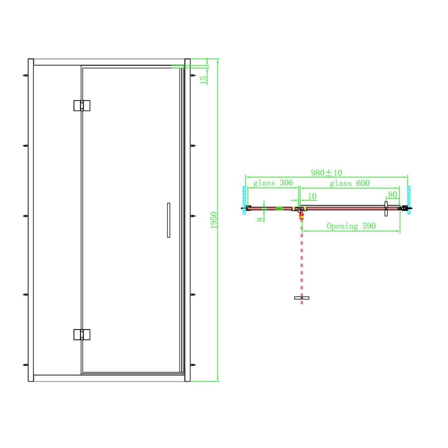 GRADE A2 - Brushed Brass 8mm Glass Hinged Shower Door 1000mm - Pavo