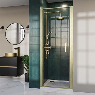 Brushed Brass Hinged Door Shower Enclosure 8mm Glass - Pavo