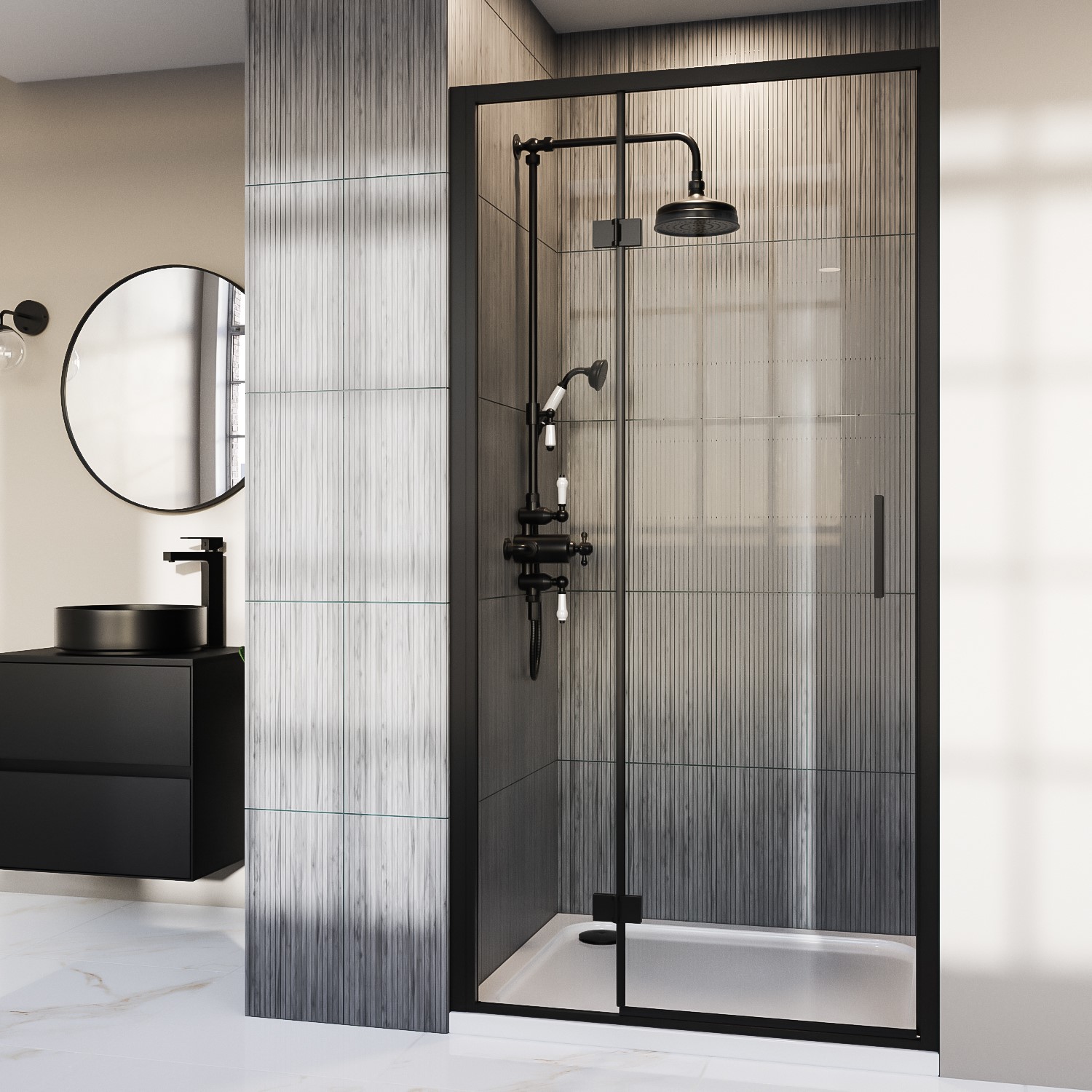Pavo Black 1000Mm Hinged Door Shower Enclosure 8Mm Glass