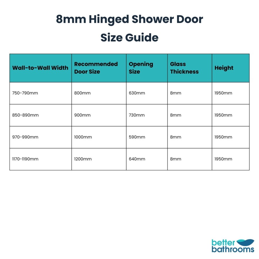 800mm Black Hinged Shower Door 8mm Glass - Pavo