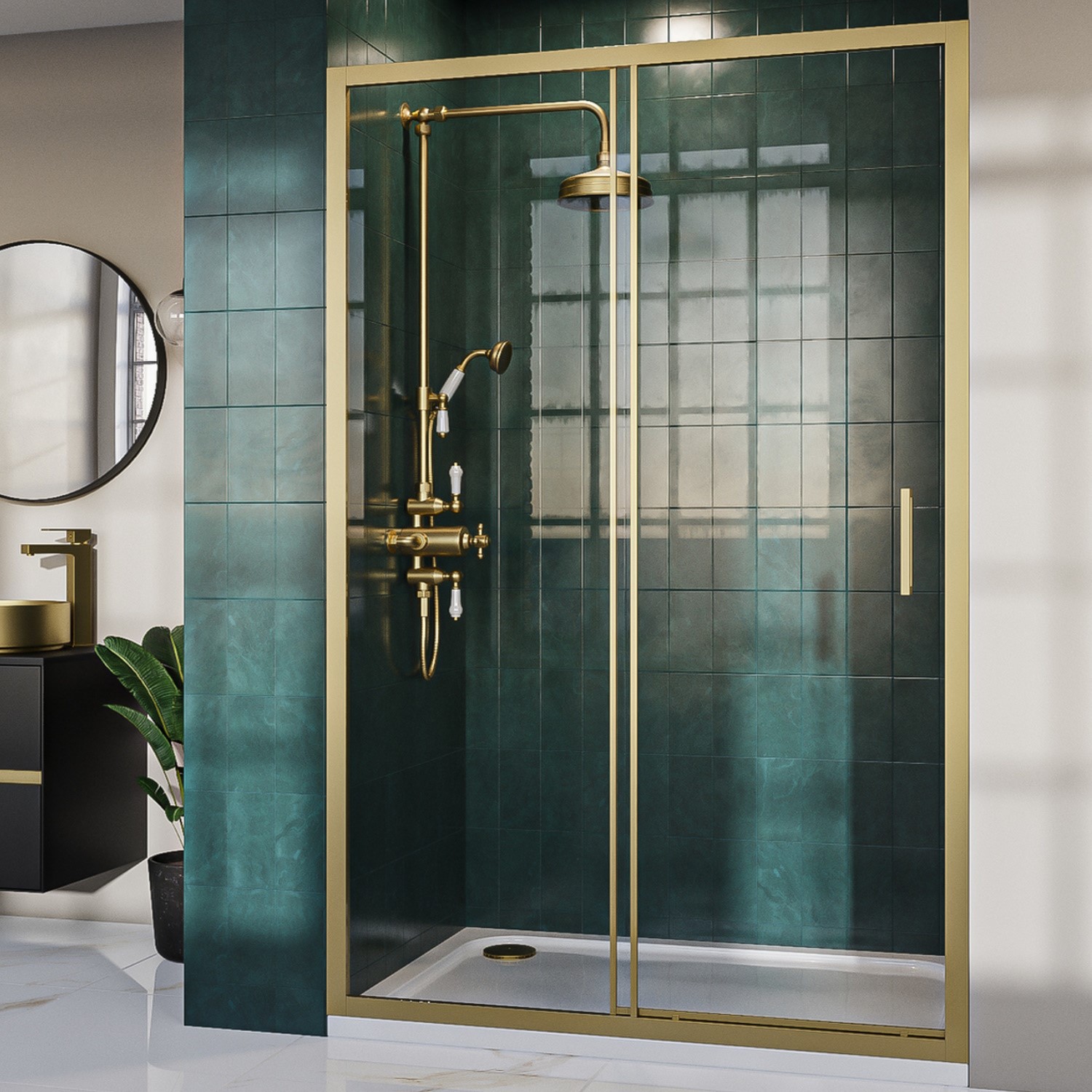 GRADE A2 - 1000mm Brushed Brass Sliding Shower Door - Pavo - Better ...