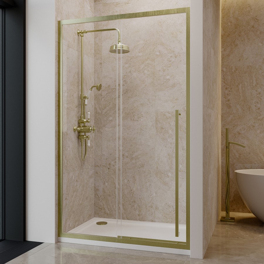 1200mm Black Sliding Shower Door 8mm Glass with Extended Handle - Pavo