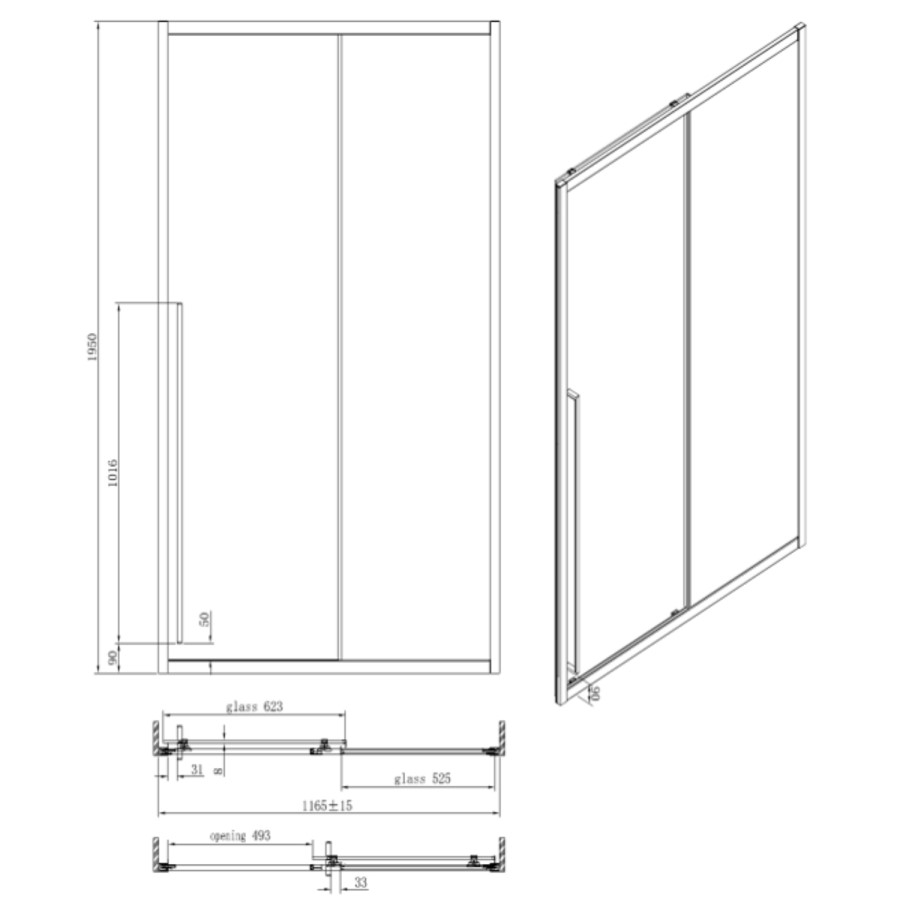 1200mm Black Sliding Shower Door 8mm Glass with Extended Handle - Pavo