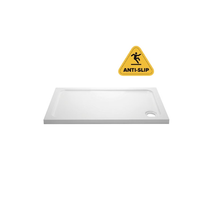 GRADE A2 - 1000x800mm Non Slip White Stone Resin Rectangular Shower Tray  - Pearl