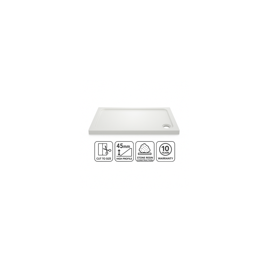 1000x800mm Anti-Slip Rectangular Shower Tray 45mm - White Acrylic Stone Resin - Pearl