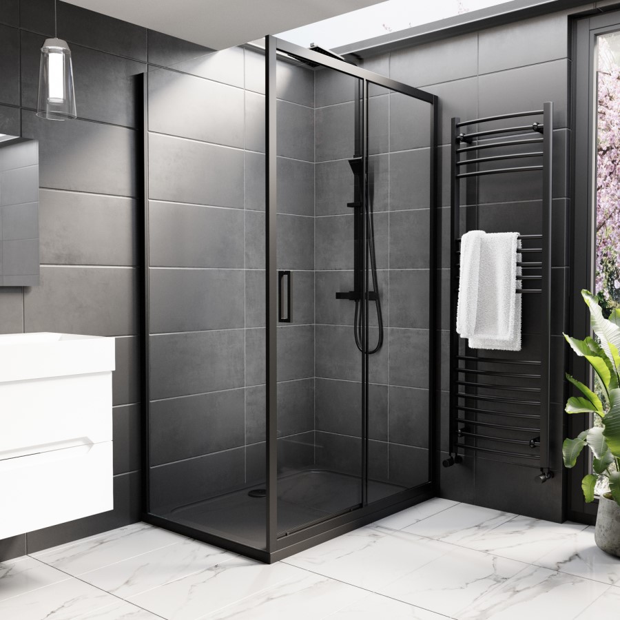 Black 1200x900mm Rectangular Shower Tray 45mm - Acrylic Stone Resin - Pearl