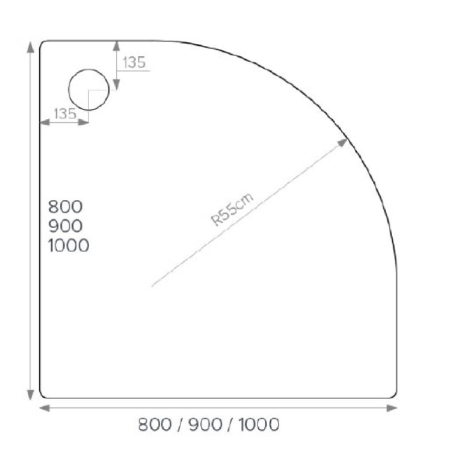 800mm Anti-Slip Quadrant Shower Tray 45mm - White Acrylic Stone Resin - Pearl