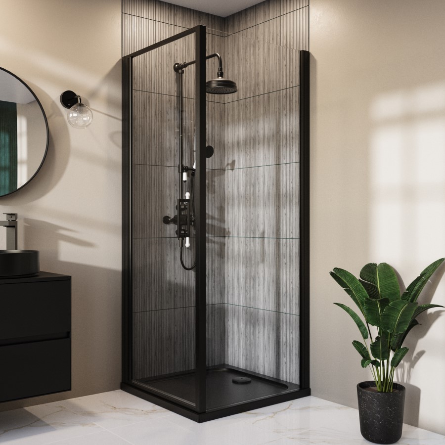 Black 900x900mm Square Shower Tray 45mm - Acrylic Stone Resin - Pearl