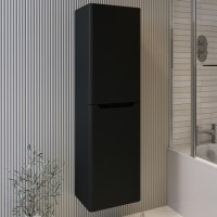 Black Double Door Wall Mounted Tall Bathroom Cabinet 400x1400mm Storage Unit - Pendle