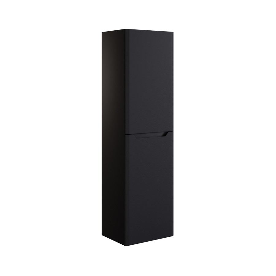 Black Double Door Wall Mounted Tall Bathroom Cabinet 400x1400mm Storage Unit - Pendle