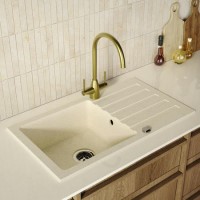 Single Bowl Beige Composite Inset Kitchen Sink with Reversible Drainer - Enza Phoebe
