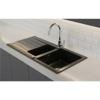 1.5 Bowl Black Inset Granite Composite Kitchen Sink with Reversible Drainer - Enza Phoebe