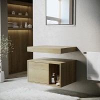 600mm Wood Effect Wall Hung Countertop Vanity Shelves - Porto 600mm Wood Effect Wall Hung Countertop Vanity Shelves - Porto