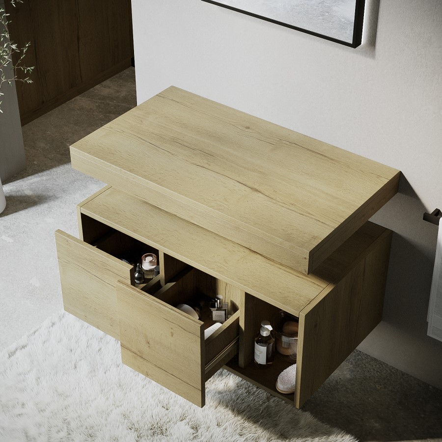 ALMOST PERFECT - 800mm Wood Effect Wall Hung Countertop Vanity Shelves - Porto