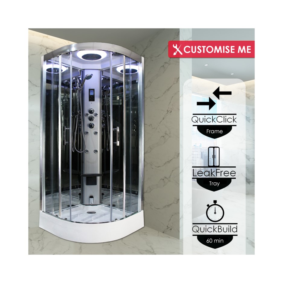 Insignia Premium Quadrant Steam Shower Cabin with Bluetooth and
