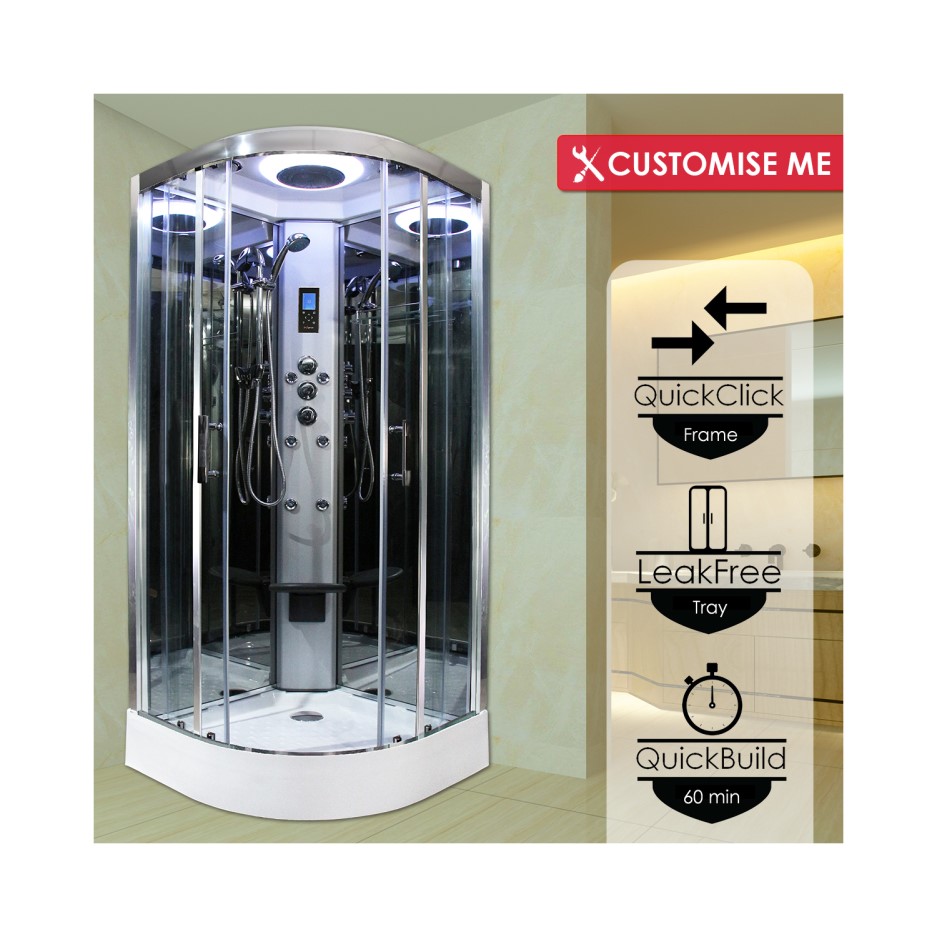 Insignia Premium Quadrant Shower Cabin with 6 Body Jets and Bluetooth
